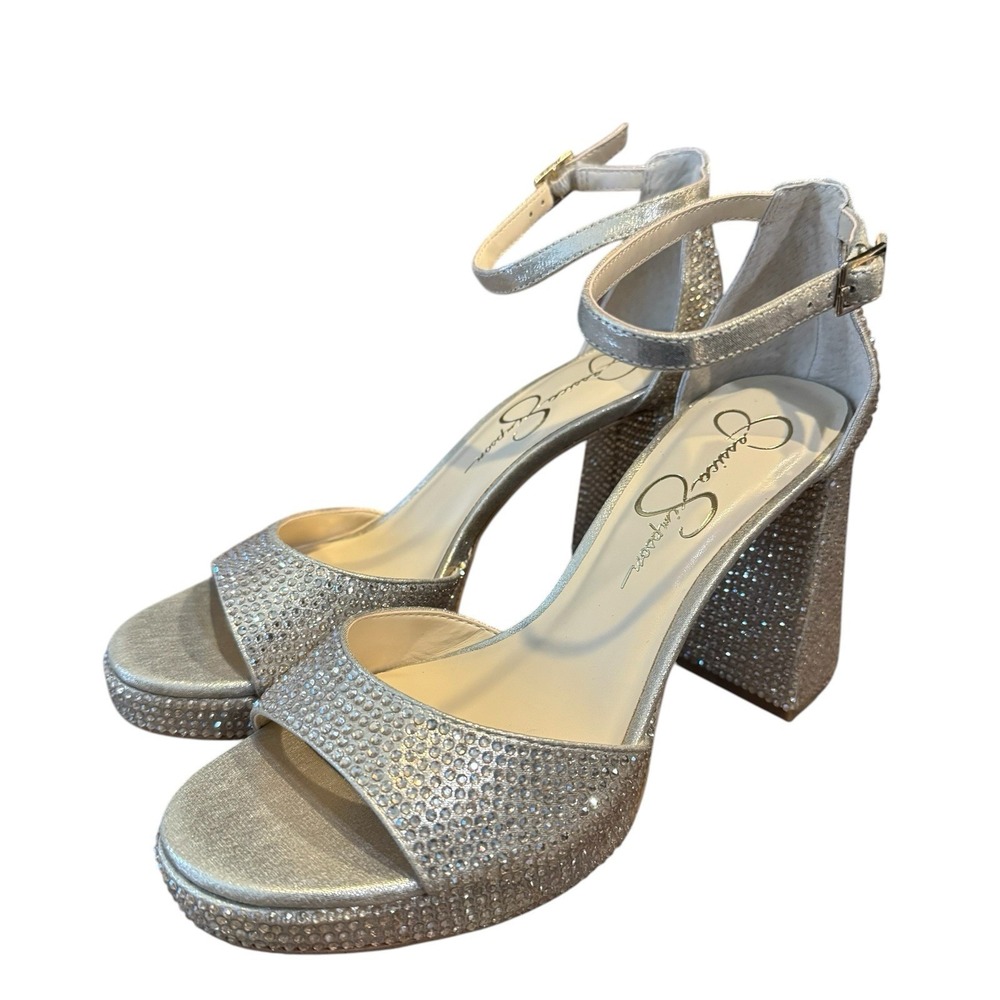 Jessica Simpson Kaliah Champagne Rhinestone Platform Block Heel Sandal 9.5 NWOB - Picture 4 of 9
